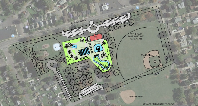 A design concept for the Memorial Pool in North Tonawanda presented by Nancy Nozik of Brandstetter Carroll Inc., Tuesday night at the North Tonawanda Common Council workshop. 